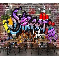 Tapetai 3D fototapetai Gatvės grafiti tendencija Plytų sienos Skilęs tapetas Baro foninė siena Fototapetas 200 cm(W) x 140 cm(H) black