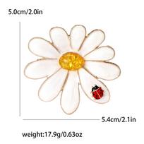 Cute Enamel Big Chrysanthemum Little Ladybug Brooch Fashion Exquisite Women'S Clothing Brooch Ornament Pin white