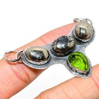 Natural Pyrite Agate, Peridot Gemstone 925 Sterling Silver Pendant 1.77  r1E50 blue