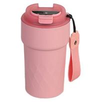 510 ml izoliuotas puodelio temperatūros ekranas iš nerūdijančio plieno, nešiojamas su dirželiu, nepraleidžiančiu dangteliu kelioninis kavos puodelis rožinė