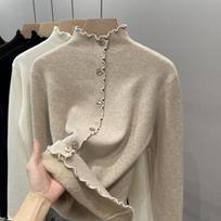 Autumn Winter New Plush Pullover Women's Cardigan Fashion Ruffled Half High Collar Base Sweaters Women Long Sleeve Casual Fleece Lady Cardigans 25223 One Size