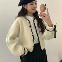 Autumn New Sweet Bow Long Sleeve Casual Sweater Coat Women Winter Solid V Neck Knitted Cardigan Sweaters Women Elegant Slim Knitwear Cardigans 25232 One Size balta