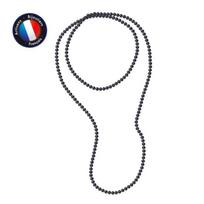 Vėrinys - Perlinea - AAA+ Gėlavandenis kultivuotas perlas - Pusiau apvalus 6-7 mm - Juodas - 120 cm balta