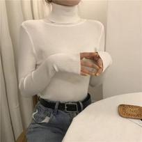 Turtleneck Long Sleeve Women Base Sweater 2024 Autumn Winter Slim Fit Solid Knitted Pullover Women Tops Casual Office Ladies Knitwear Jumpers 24414 One Size balta