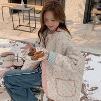 French Sweet Cotton Padded Jacket Outerwear Women Winter New Rhombus Double-sided Wear Loose Mid-Length Kawaii Warm Coats 2024 S rožinė