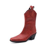 Women's Cowboy Retro Mid Calf Boots Chunky High Heels Booties Square Toe Slip on Knight Boots Western Shoes Female Plus Size 42 8.5 brown