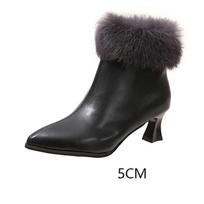 High Heels Fur Chelsea Boots Pointed Sexy Women Shoes Short Plush Warm Ankle Boots Leather Snow Boots Platform Booties Woman 35 black