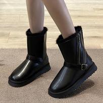 Platform Fur Ankle Chelsea Boots Women Flats Warm Casual Shoes for Women Side Zipper Plush Cotton Pu Leather Winter Snow Boots 35