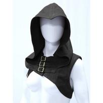 Madinga unisex Cosplay odinė liemenė su gobtuvu Vintažinė senovinė viduramžių skrybėlė vientisos spalvos Helovino berankovės plius dydžio liemenės XXXXXL juoda