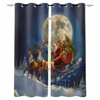 Christmas Santa Claus Elk Gift Moon Blackout Curtains For Living Room Bedroom Window Treatment Blinds Drapes W135 x H60cm gray