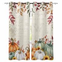 Thanksgiving Autumn Leaves Sunflower Pumpkin Blackout Curtains For Living Room Bedroom Window Treatment Blinds Drapes W135 x H60cm beige