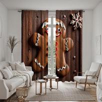 2pcs HD Christmas Decor Gingerbread Man Christmas Ball Foam decor curtains Yellow Tie digital printed curtains Home Decor sty W52H63inchW132H160cm