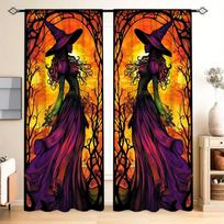 2pcs Witch Printed Curtain Printed Curtain for Halloween Home Decor - Rod Pocket Window Treatment for Bedroom, Office, Kitchen 52.5cmX116cm X 2pcs