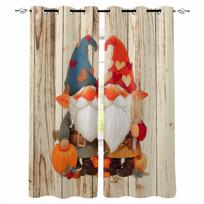 Autumn Dwarf Pumpkin Wood Pattern Blackout Curtains For Living Room Bedroom Printed Window Treatment Drapes Home Decor W135 x H60cm beige
