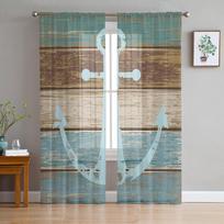 Turquoise Plank Anchor Texture Curtain For Living Room Transparent Tulle Curtains Window Sheer For The Bedroom Accessories Decor W135 x H114cm