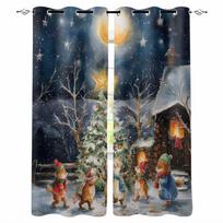 Christmas Tree Colorful Forest Moon Bonfire Animals Blackout Curtains For Living Room Bedroom Window Treatment Blinds Drapes W135 x H60cm gray