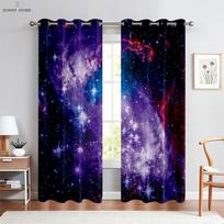 Starry Sky Curtains Dreamy Planet Pattern Printed Curtains Bedroom Living Room Balcony Window Curtains Home Decoration 2 Pieces W50xH140(CM)x2PCS&Rod pocket