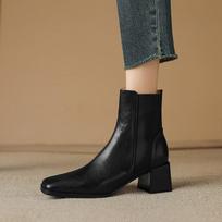 Krazing Pot Sheep Skin Winter Thick High Heels Chelsea Boots Women Slip on Ankle Boots 34 juoda