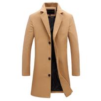 And Winter Men's Woolen Coat Medium Length Windbreaker With Cotton Thickened Men's Coat XL chaki
