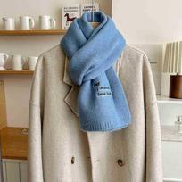 Scarf Women'S Winter Wool Blend Tide Student Sense Of Luxury Knitting Warm Neck Tide dangaus mėlyna spalva