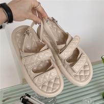 Fashion Hook & Loop student sandals women slipper summer sandales shoes woman buckle strap diamond lattice pattern sandalias mujer 5 smėlis