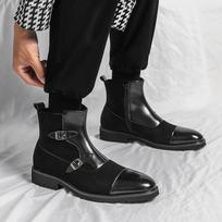 Madingi prabangūs odiniai Chelsea batai vyrams slip-on aukštakulniai dizainerio oficialūs batai vyrams laisvalaikio su sagtimi dirželiu oficialūs batai vyrams motociklininkų batai 11 ruda