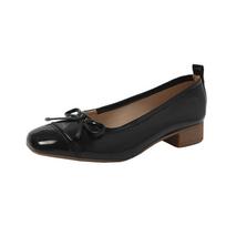 Fashion Women's ballet flats Leather Loafers Women Fashion Bowknot Slip On Square Toe Flats 2024 Party Retro Black Nude Ballet Shoes 35 juoda