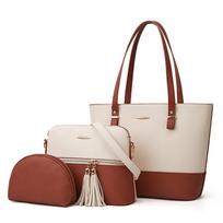 Pečių krepšiai moterims Prabangios Moteriškos Didelės talpos Kutas Decor Krepšys Crossbody Krepšys 3vnt/komplektas Kontrastinės spalvos Rankinės Rankinės Piniginės white