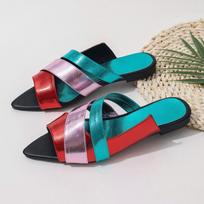 Fashion New Women's Shoes Summer Flats Flip Flops Dress Shallow Casual Female Slides Rome Open-toe Women Slippers Slingback Sandals 42 juoda
