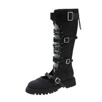 Fashion Hollow Out High Botas Female 2024 Summer Knee-high Boots Thick Bottom Straps Biker Boots Woman Roman Sandal Boots Women Shoes 35 juoda