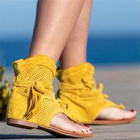 Fashion Women's Sandals Shoes Summer Stand-alone Fashion Flat Sandals Woman Casual Designer Platform Ladies Tassel Hollow Out Large Size 35 geltona