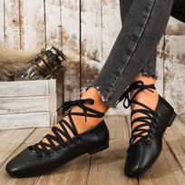 Fashion Autumn Ballet Flats Shoes Women Comfy PU Leather Shoes 2024 Luxury Women Square Toe Flat Mary Janes Casual Lace-up Ladies Shoes 35 juoda
