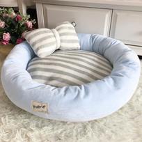 Cat Dog Bed House Basket with Bowknot Pillow Sleeping Bag Pet Bed Puppy Cushion Mat Cat Supplies 55cm šviesiai mėlyna spalva