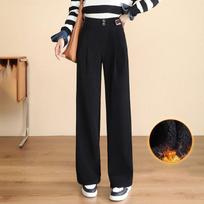 Winter Warm Thicken Baggy Straight Pants Women Casual Fleece lined Elastic High Waist Wide Leg Pantalones Korean Snow Wear Calca XXXXL juoda
