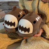 Fashion Women Cute Shark Home Cotton Slippers Couples Winter Soft Thick Bottom Indoor Slippers Female Non-Slip Flat Home Non-slip Shoes 36-37
