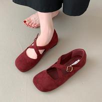 Fashion Leopard Ballet Dance Shoes Women Flats Suede Shallow Mary Jane Shoes 2024 Trend Autumn Dress Shoes New Casual Cozy Mujer Zapatos 35 raudona