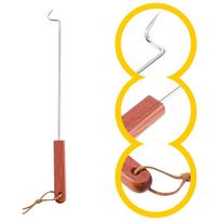 BBQ Turner Hook Food Flipper Stainless Steel Grill Flipper Meat Fork Kitchen Gadget Grill Flipper Cooking Utensil brown