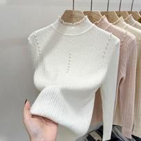High Neck Black Fungus Edge Base Sweater Knitted Sweater Women's Winter Slim Fit Inner Long Sleeved Top 2XL juoda
