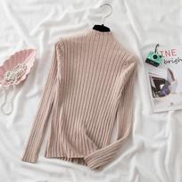 Autumn and Winter New Half High Neck Base Knitted Sweater for Women Fashion Long Sleeve Slim Fit Pullovers Sweaters Women Solid Casual Jumpers 25476 One Size chaki