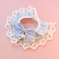 Cat Necklace Dog Saliva Towel Dog Neckerchief Pet Collar Puppy String Bib Lace Mesh Bowknot mėlyna