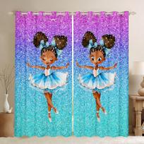 Ballet Curtain suitable for Girls Children Teen BedroomWindow Curtain Ballerina Girl Moonlight Flower decorative curtain 2panels 100W130H(CM)40x51in&rod pocket