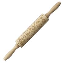 Medinis reljefinis kočėlas Kalėdoms, buitinis, nelipnus tešlos kočėlas, virtuvės reikmenys beige