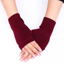 Winter Warm Women Mittens Half Finger Knit Fashion Outdoor Gloves  Unique vyno raudonos spalvos