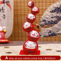 22cm Ceramic Daruma Tower Japanese Porcelain Maneki Neko Lucky Cat Collectible Figurine Dharma Good Luck Zen Statue black