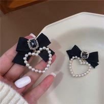 Trendy Black Bowknot Square Crystal Drop Earrings for Women Elegant Pearl Heart Jewelry Gifts black