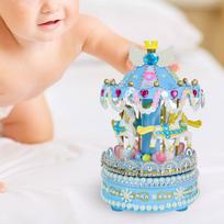 DIY Carousel Music Box Handmade Tabletop Ornament Girls Musical Gift for Girls Women Granddaughter Daughter Anniversary Present mėlyna