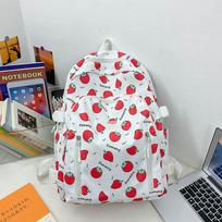 Cute Girl Heart Backpack Strawberry Print Lightweight Campus Middle School Student Waterproof Fashion Trendy Student gray