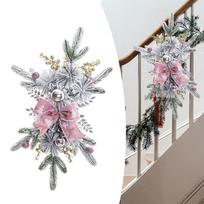 Dirbtinės Kalėdinės girliandos, Laiptų girlianda vainikas priekinėms durims, Dovanos, Dekoracija, 45 cm Pink Bowknot gray