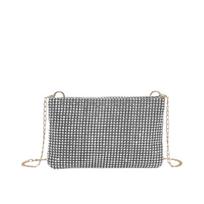 Exquisite Rhinestone Chain Crossbody Bag for Women Summer Chic Solid Color One Shoulder Hand-held Wallet Girls Simple Coin Purse (20cm<Max Length<30cm) black