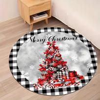 1Pcs  Snowflake Christmas Tree Pattern Round Area Rug Indoor Non-Slip Washable Fiber Carpet Soft Comfortable Mat For Bedroom Living Room 60X60cm